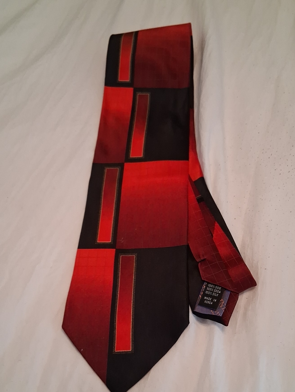 Giorgio Brutini Red and Black Windowpane Geometric Tie. 100% Silk